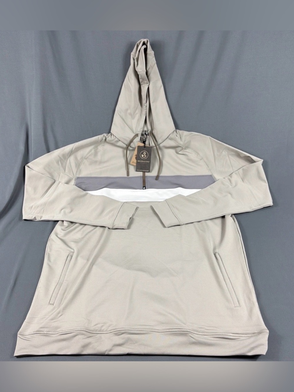 Swannies Golf Hoodie Journey Striped XXL Tan Polyester Spandex NWT MSRP $119